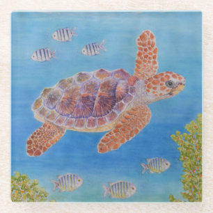 Dessous-de-verre En Verre Jeune tortue marine caouanne