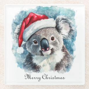 Dessous-de-verre En Verre Joie de Noël australienne, koala personnalisé