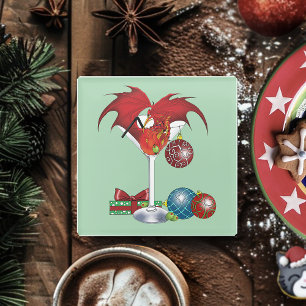 Dessous-de-verre En Verre Joie de Noël Fête Rouge Cocktail Dragon de Fête
