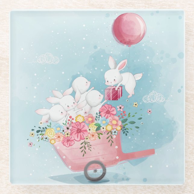 Dessous-de-verre En Verre Joli Bunnies Aquarelle (Devant)