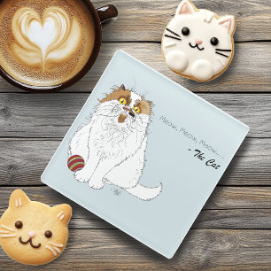 Dessous-de-verre En Verre Joli chat persan fluffy drôle miaou bleu