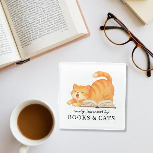 Dessous-de-verre En Verre Joli Chat Roux Bibliophile Citation Drôle de Livre