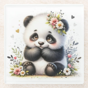 Dessous-de-verre En Verre Joli dessous de verre floral bébé panda Aquarell