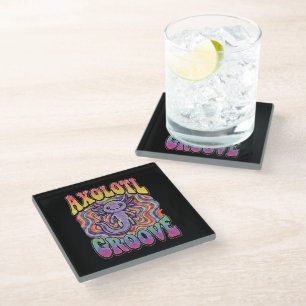 Dessous-de-verre En Verre Joli groove rétro axolotl tripant années 70 hippie
