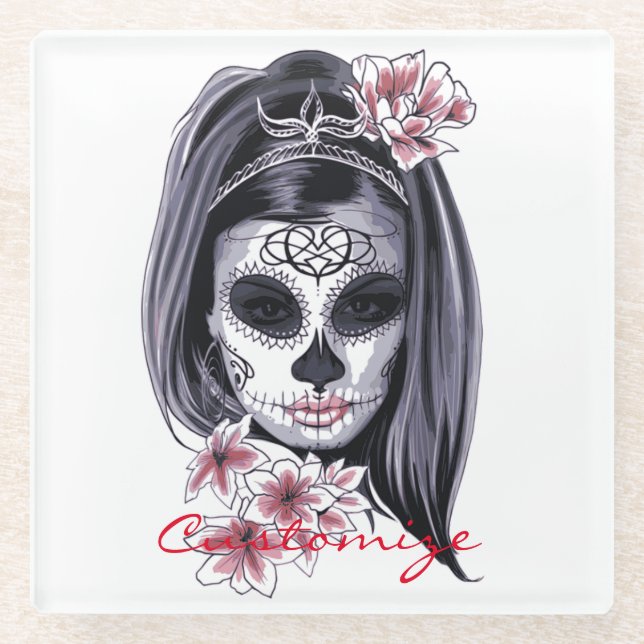 Dessous-de-verre En Verre Joli masque Carnival femme crâne Thunder_Cove (Devant)