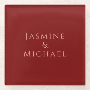 Dessous-de-verre En Verre Joli Minimaliste Rouge Foncé & Nom Propre Peach