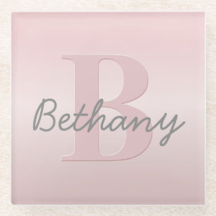Dessous-de-verre En Verre Joli monogramme rose personnalisable & écriture de