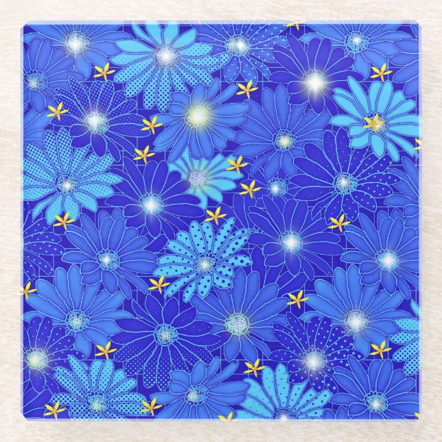 Dessous-de-verre En Verre Joli Motif Blue Daisy (Devant)