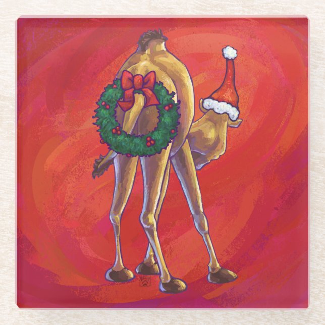 Dessous-de-verre En Verre Joli Noël Camel En Rouge (Devant)