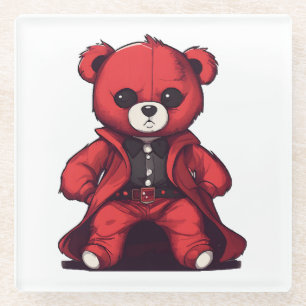 Dessous-de-verre En Verre Joli ours en peluche rouge garçon