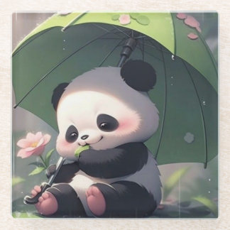 Dessous-de-verre En Verre Joli Panda sous parapluie dessous de verre | Kawai