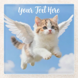 Dessous-de-verre En Verre Joli Petit Chat Calico Tabby Volant Ciel Bleu