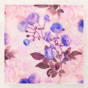 Dessous-de-verre En Verre Joli rose avec / Purple Floral Print