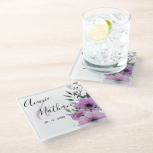 Dessous-de-verre En Verre Joli Violet Floral Romantique Script Party
