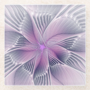 Dessous-de-verre En Verre Jolie fleur rose abstraite moderne art fractal
