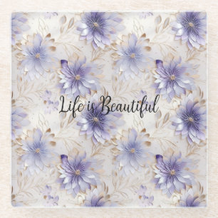 Dessous-de-verre En Verre Jolie Fleurs Blanches Violettes