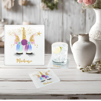 Dessous-de-verre En Verre Jolie licorne florale