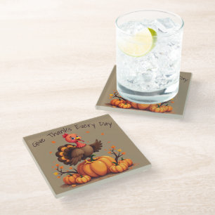Dessous-de-verre En Verre Jolie scène de dinde de Thanksgiving avec citrouil