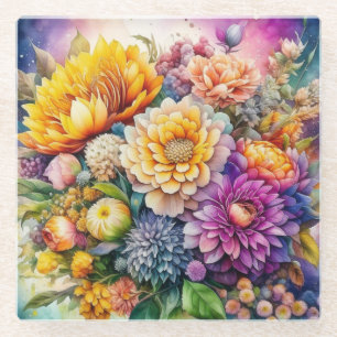 Dessous-de-verre En Verre Jolies fleurs d'art aquarelle colorées Ai