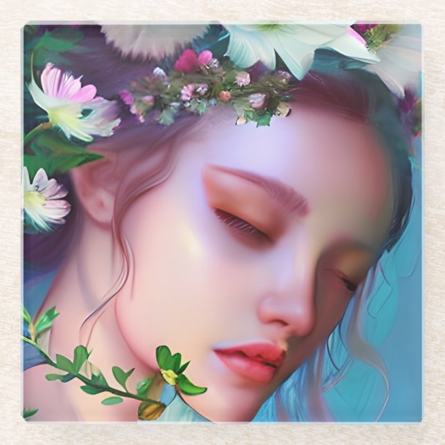 Dessous-de-verre En Verre Jolies fleurs de poils dans l'Imaginaire de cheveu (Devant)