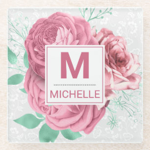 Dessous-de-verre En Verre Jolis Roses de Jardin Roses Monogramme