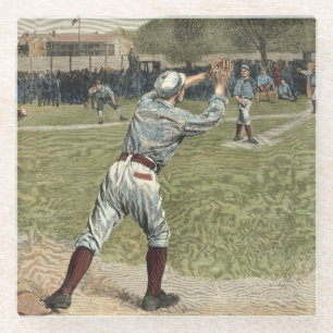 Dessous-de-verre En Verre Joueur de baseball lancé à la deuxième base