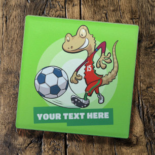 Dessous-de-verre En Verre Joueur de football Gecko Texte personnalisé Person