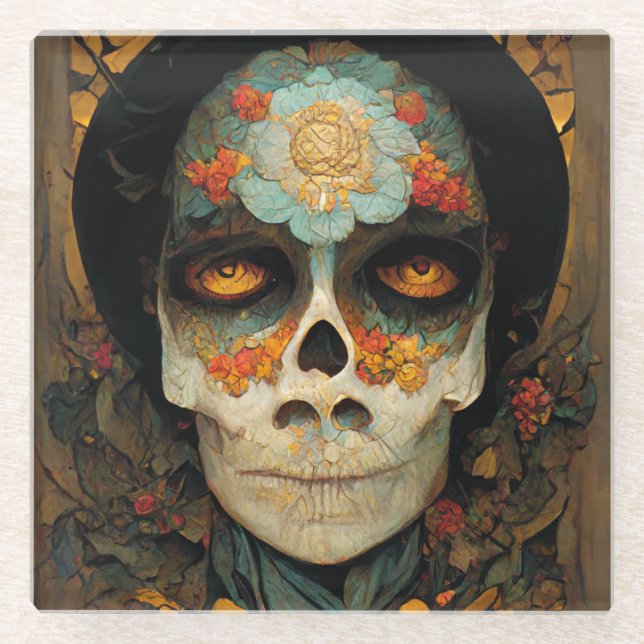 Dessous-de-verre En Verre Jour Du Crâne De L'Imaginaire Mort 1 (Devant)