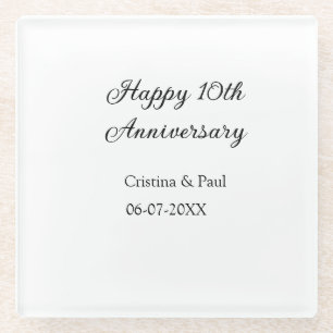 Dessous-de-verre En Verre Joyeux 10e anniversaire simple nom de mariage mini