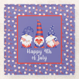 Dessous-de-verre En Verre Joyeux 4 juillet Gnomes Rouge Blanc Bleu