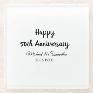 Dessous-de-verre En Verre Joyeux 50e anniversaire ajouter nom du couple date