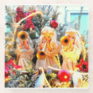Dessous-de-verre En Verre joyeux anges de noël trompant