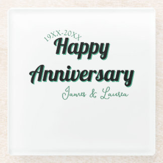Dessous-de-verre En Verre Joyeux anniversaire de mariage nom date année vert