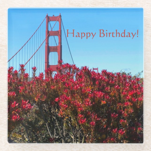 Dessous-de-verre En Verre Joyeux anniversaire, Golden Gate Bridge ! (Devant)
