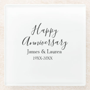 Dessous-de-verre En Verre Joyeux anniversaire mariage nom date année simple 