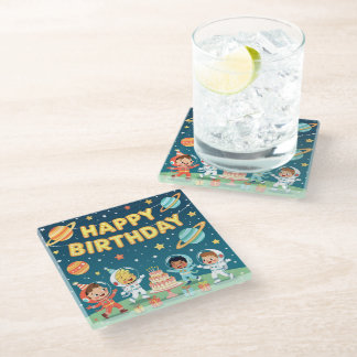 Dessous-de-verre En Verre Joyeux anniversaire thème spatial