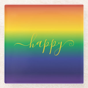 Dessous-de-verre En Verre Joyeux arc-en-ciel en bandes colorées