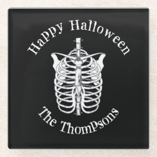 Dessous-de-verre En Verre Joyeux Halloween squelette effrayant simple