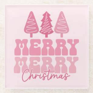 Dessous-de-verre En Verre Joyeux Joyeux Noël - Conception des Fêtes Rose