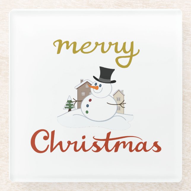 Dessous-de-verre En Verre Joyeux Noël+Design Snowman (Devant)