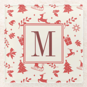 Dessous-de-verre En Verre Joyeux Noël Famille Décorative Monogramme Initia