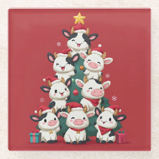 Dessous-de-verre En Verre Joyeux Noël Moo (Devant)