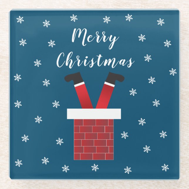 Dessous-de-verre En Verre Joyeux Noël Père Noël Coincé Dans Une Cheminée (Devant)