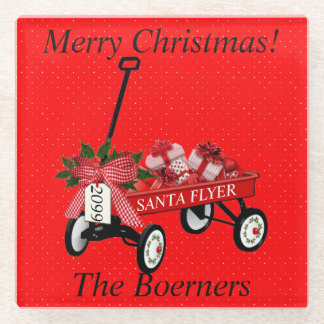 Dessous-de-verre En Verre Joyeux Noël Rouge Wagon avec cadeaux