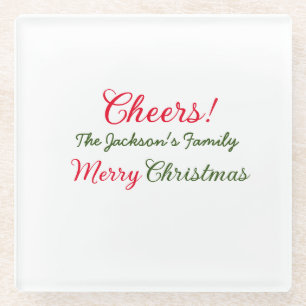 Dessous-de-verre En Verre joyeux noël vœux ajoutez nom de famille texte phot