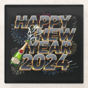 Dessous-de-verre En Verre Joyeux Nouvel An 2024 Élégante fête de la Saint-Sy