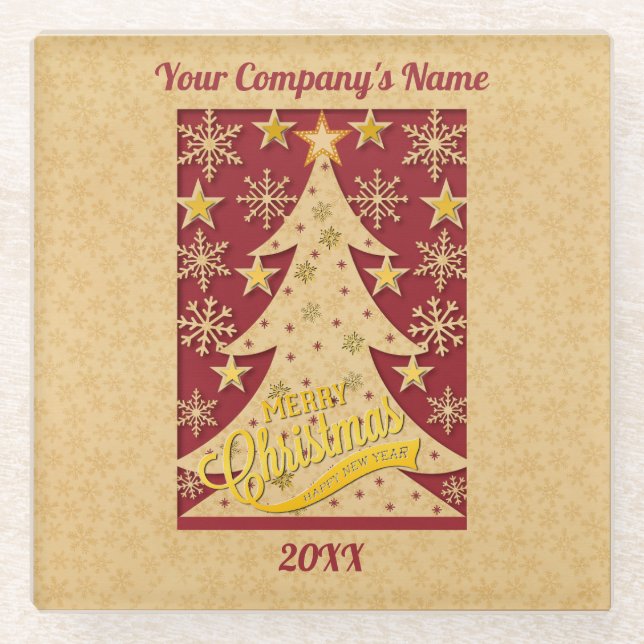 Dessous-de-verre En Verre Joyeux sapin de Noël, flocon de neige et silhouett (Devant)