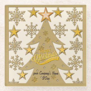 Dessous-de-verre En Verre Joyeux sapin de Noël, flocon de neige et silhouett