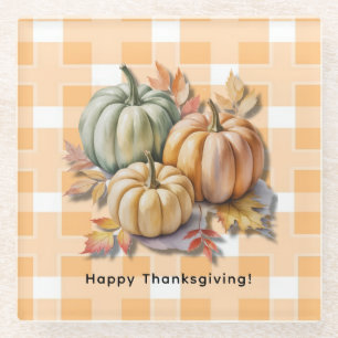 Dessous-de-verre En Verre Joyeux Thanksgiving Citrouilles et feuilles d'auto
