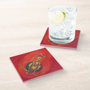 Dessous-de-verre En Verre Kangaroo Xmas En Rouge